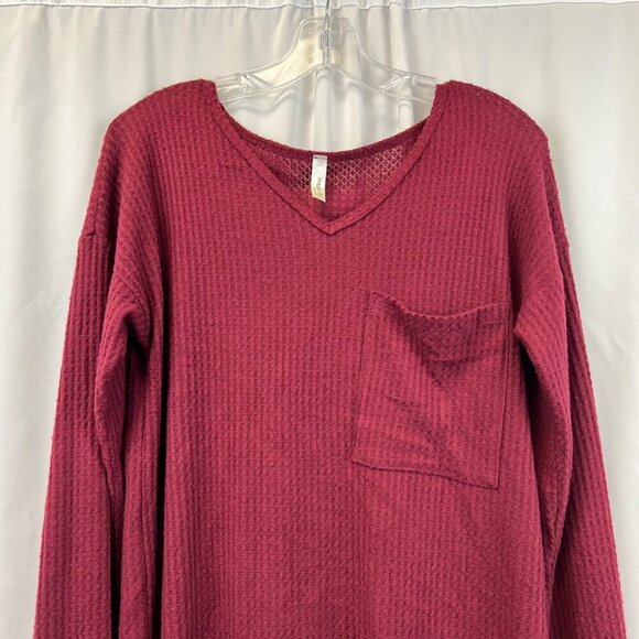 Magic Fit Women’s V-Neck Waffle Knit Sweater Wine Size Medium Lightweight - Picture 2 of 8